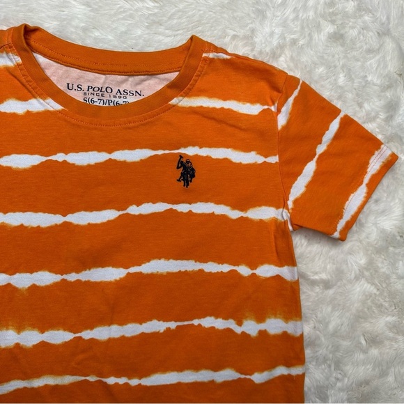 US Polo Assn. T-Shirt Orange & White Striped Size 7 - Picture 3 of 16
